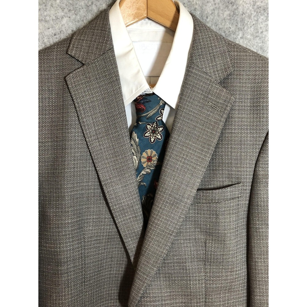 Calvin Klein Blazer Mens 40L Brown Gray Wool Blend Career Business Classic